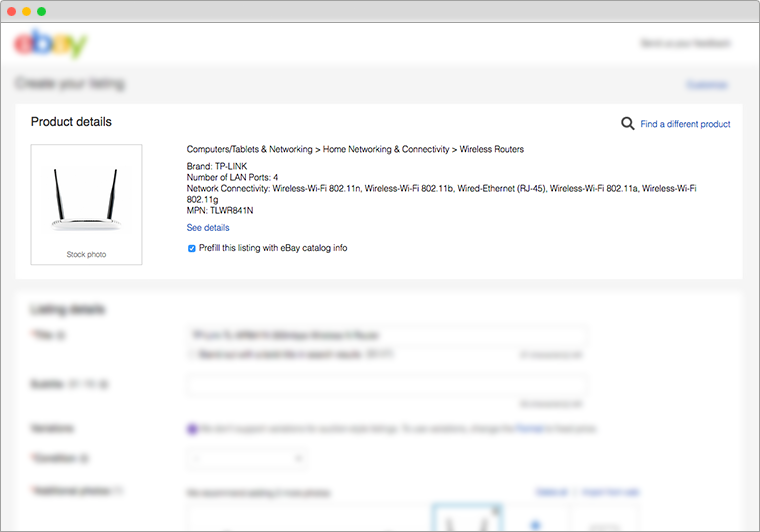 Figure 2.2: The article characteristics are taken over from the eBay catalog into the listing draft. You don't have to worry about the correct classification of your product into the eBay categories anymore.