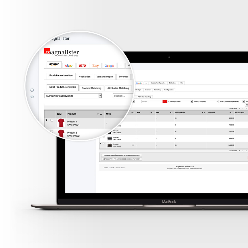 Mit magnalister können Sie Ihre Shop-Artikel an Online-Marktplätze hochladen