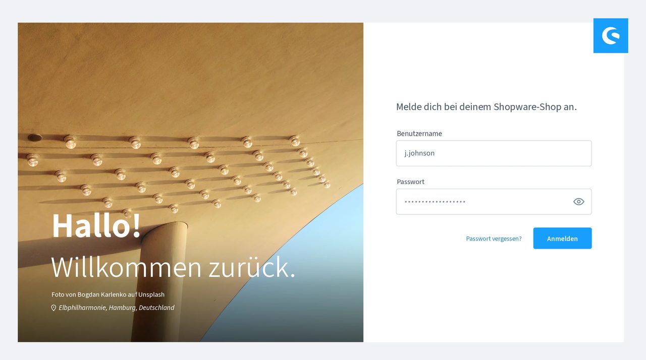 Online-Shop mit Shopware Anmeldemaske der Shopware 6 Administration