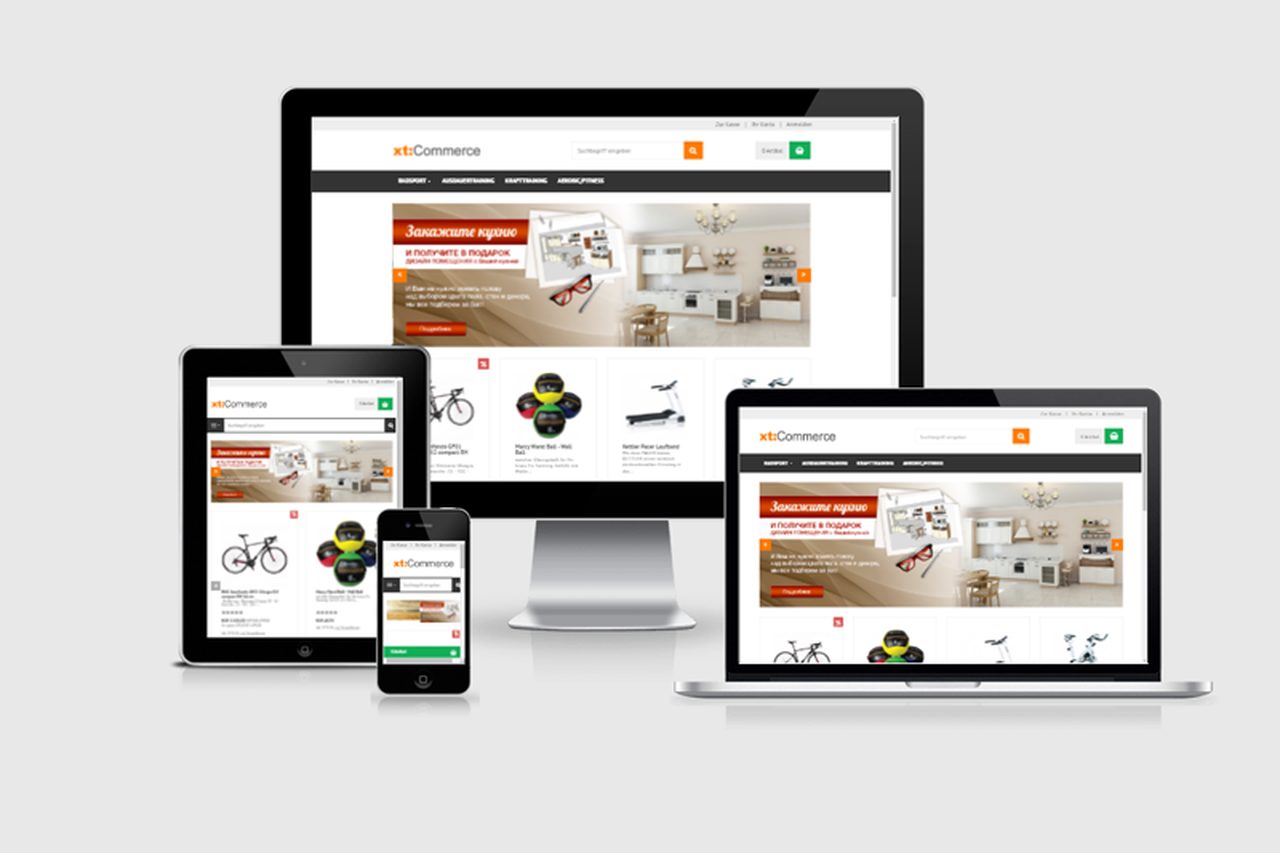 xt:Commerce Shop-Template auf Monitor, Laptop, Tablet und Smartphone